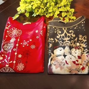 2 Blue Canyon 3/4 Sleeve Tee's with a Holiday Theme. 100% Cotton.